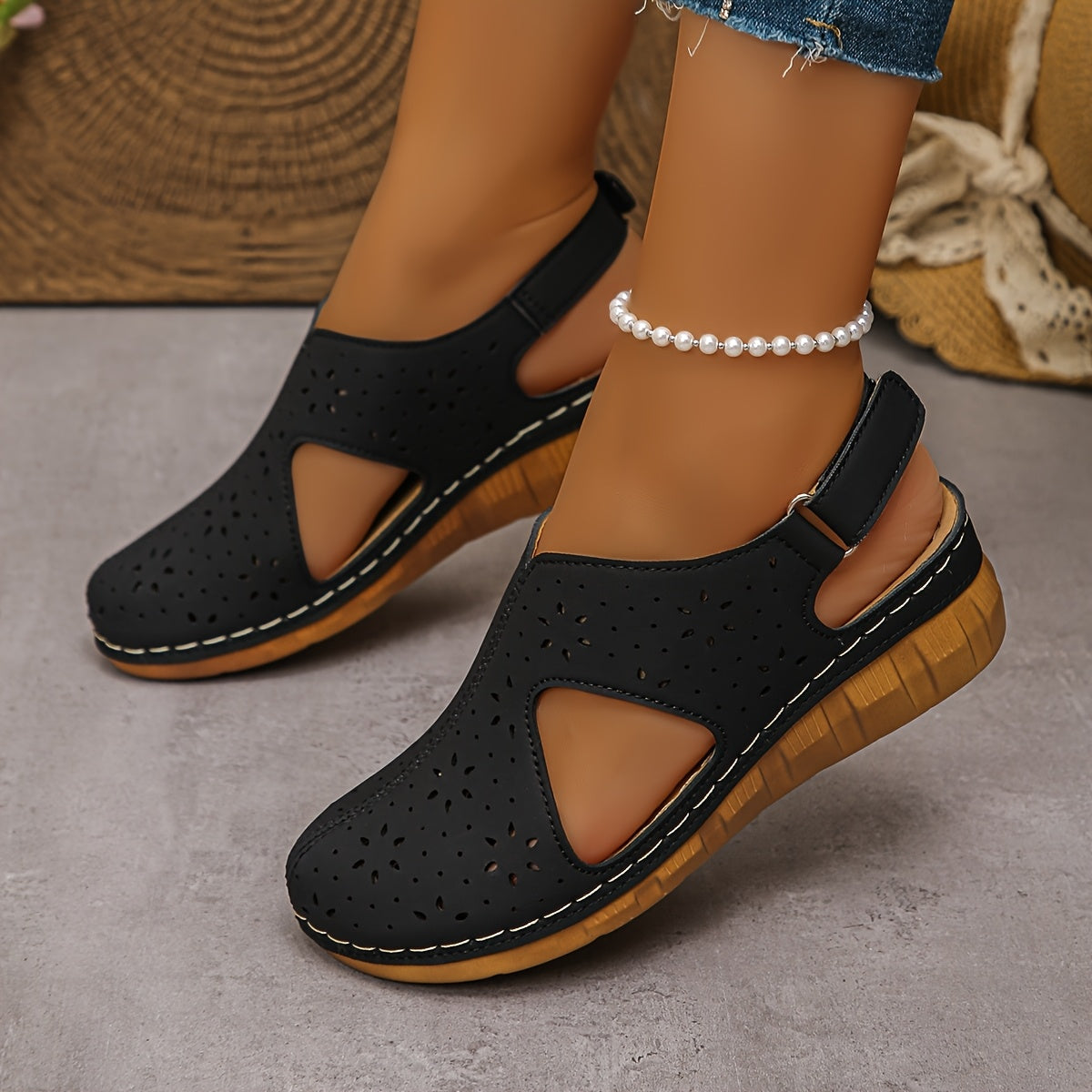 Closed Toe Cut Out Slingback Wedge Sandals