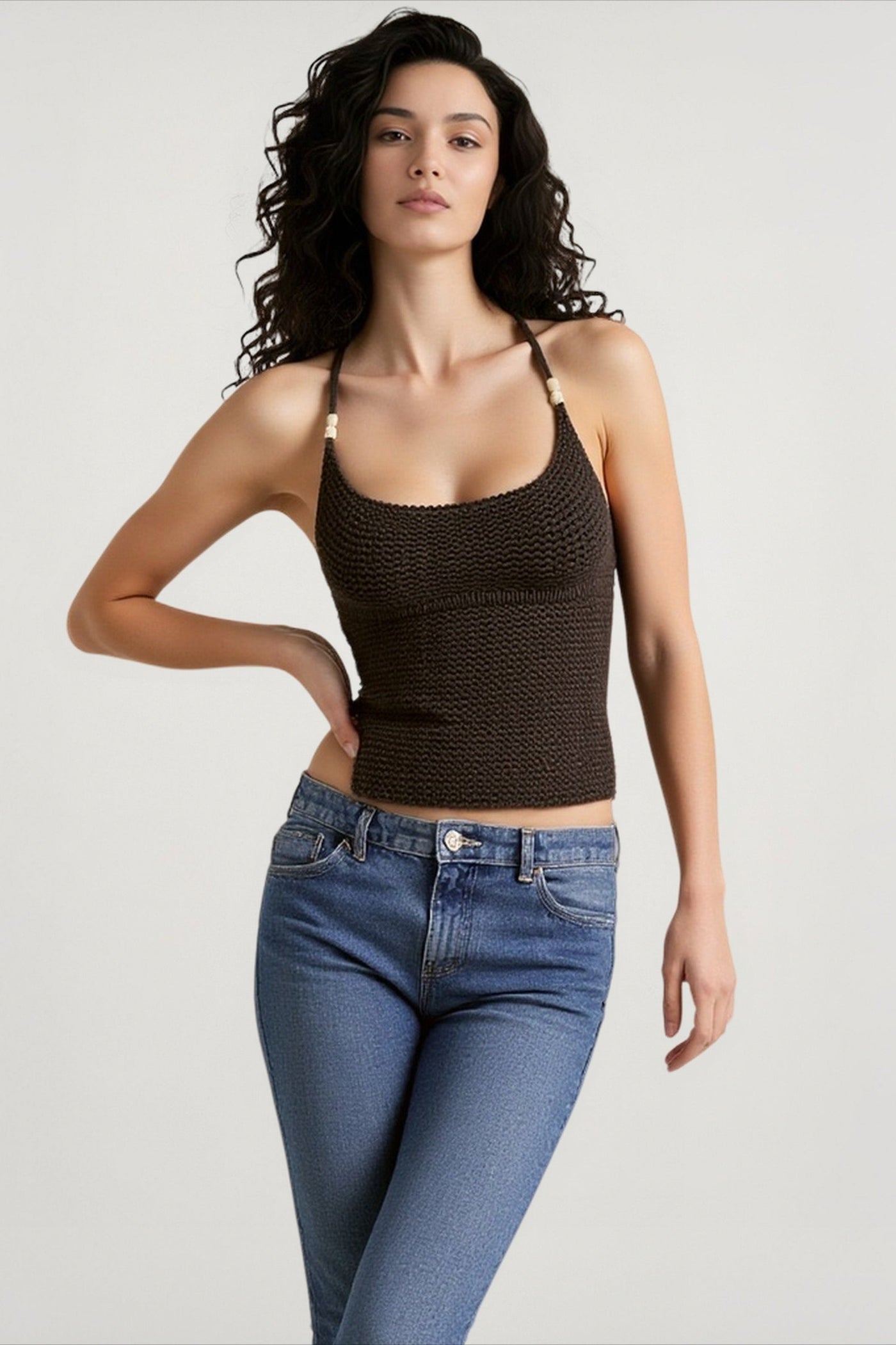 Mozision Knit Crop Backless Lace-Up Cami Top