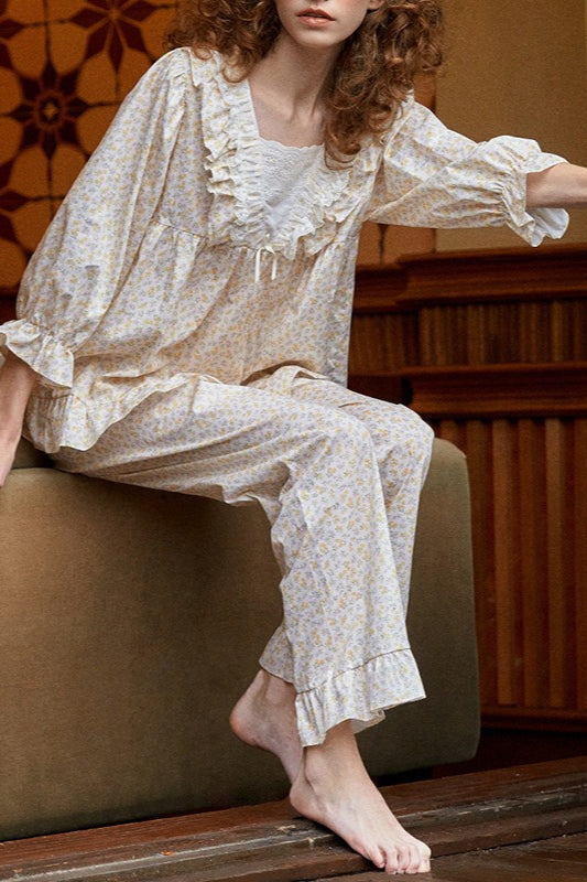 Sweet Square Neck Cotton Sleepwear Pajama Set