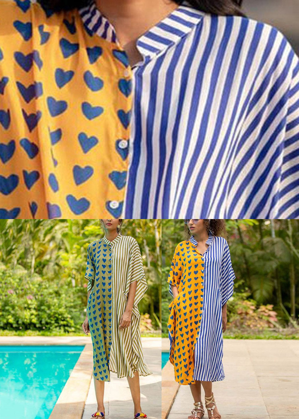 Split Print Button Down Kaftan Sleeve Midi Shirt Dress