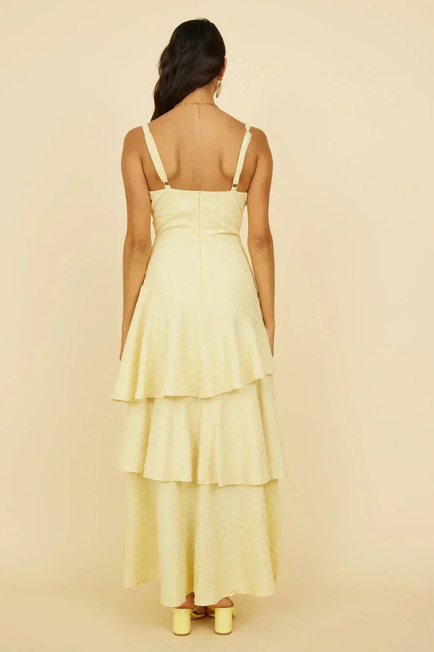 Textured V-Neck Cami Ruched Bust Tiered Ruffle Maxi Dress 5