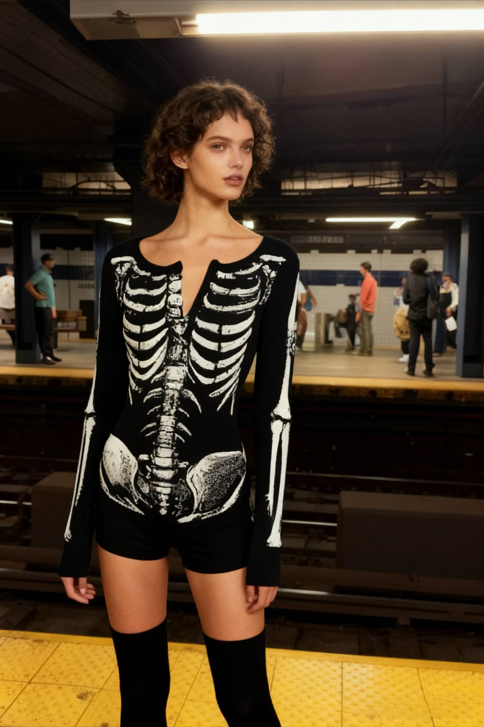 Halloween Skull Print Bodysuit T-Shirt