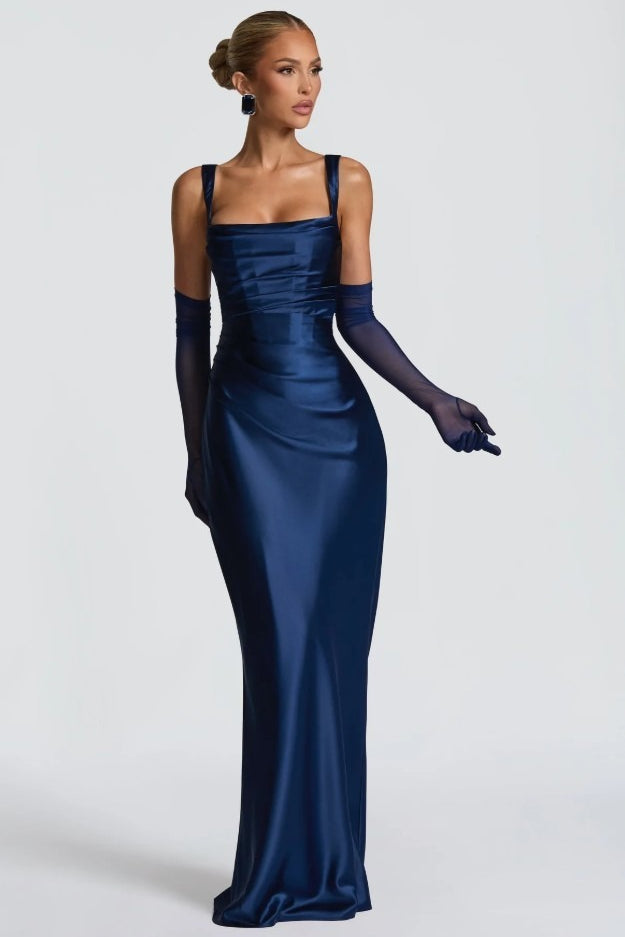 Square Neck Ruched Satin Bodycon Mermaid Dress