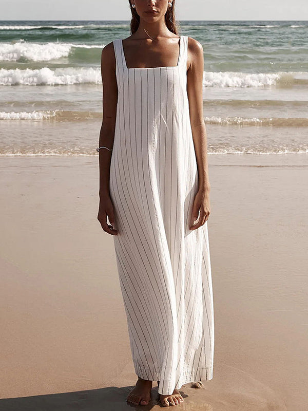 Striped Square Neck Sleeveless Maxi Dress 3
