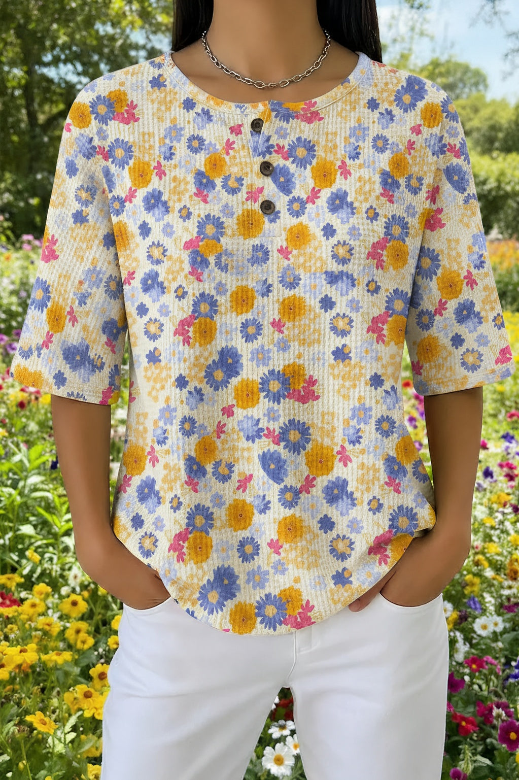 Womens Yellow Floral Print Casual Shirt
