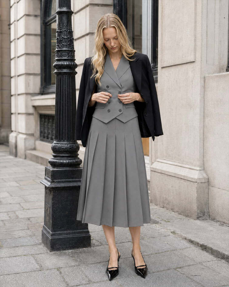 Elegant Spliced Tunic Skirt Two Piece Set
