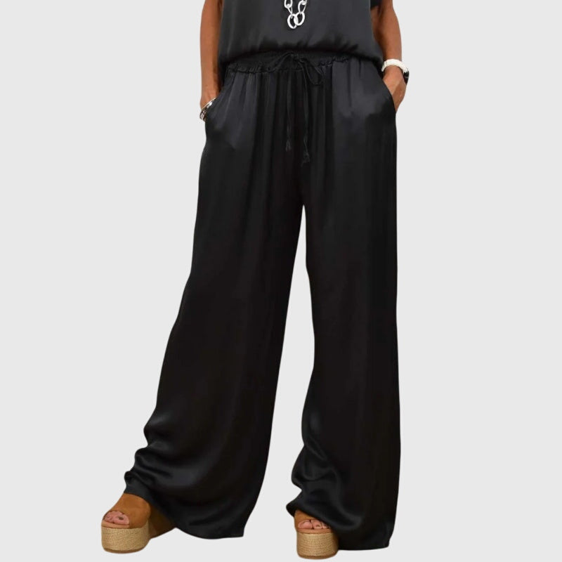 Short Sleeve Boxy Top and Drawstring Wide Leg Pants Two Piece Set