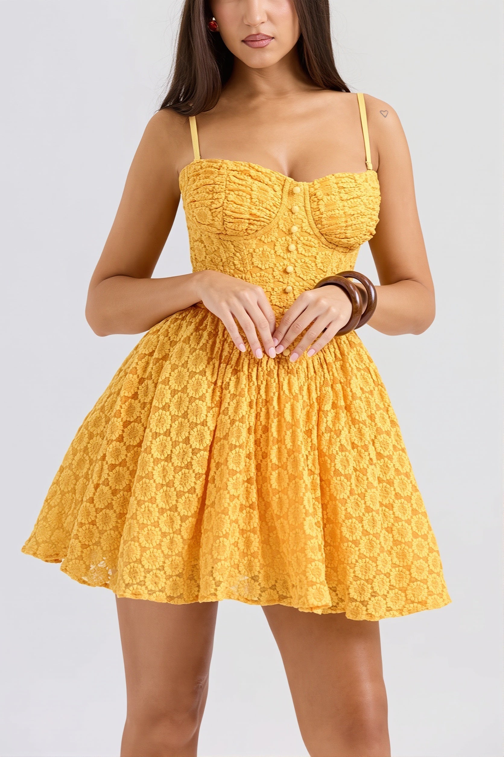 Lace Jacquard Backless Puff Mini Dress - View 2