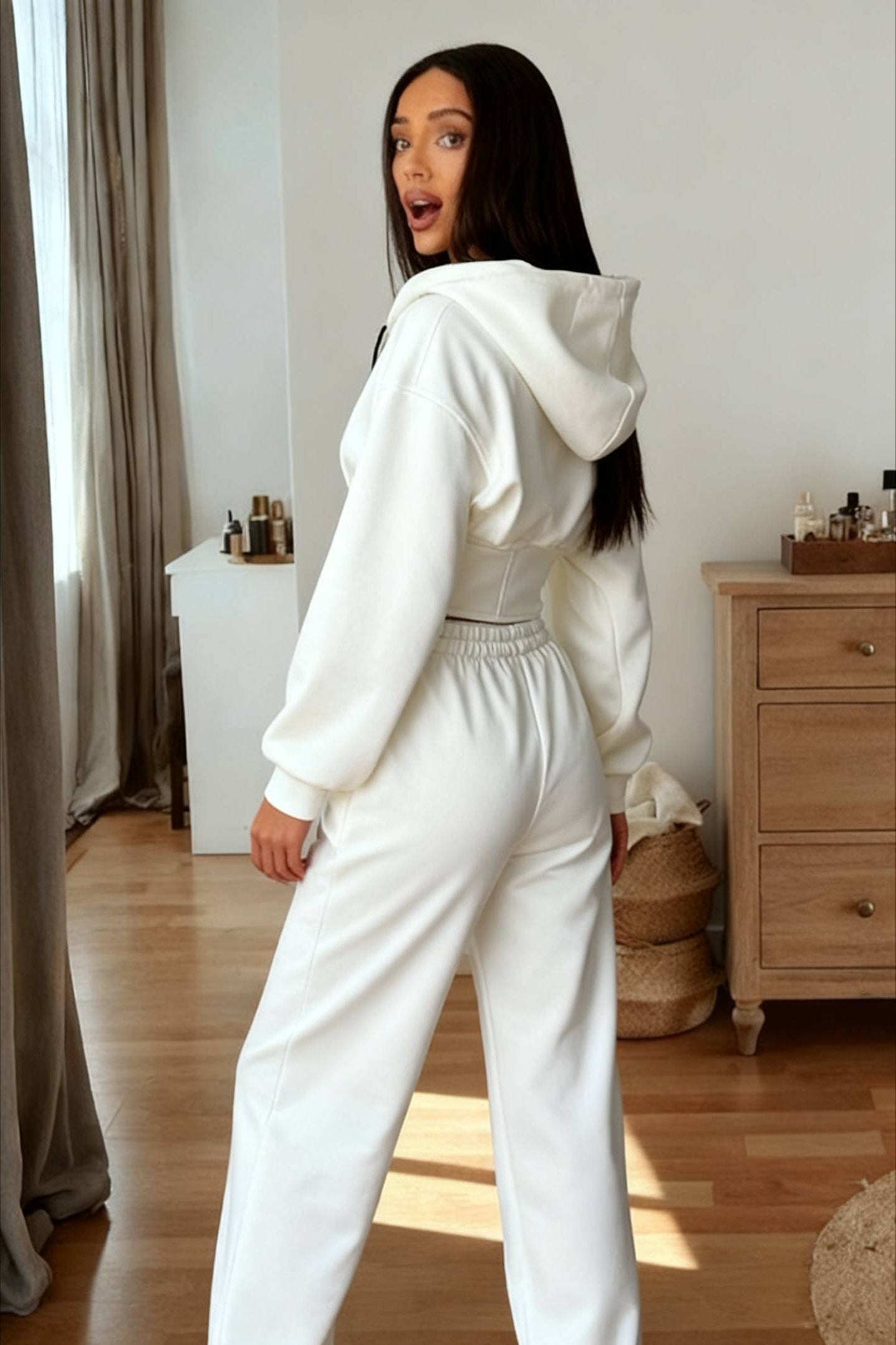 Hooded Drawstring Two Piece Pants Set
