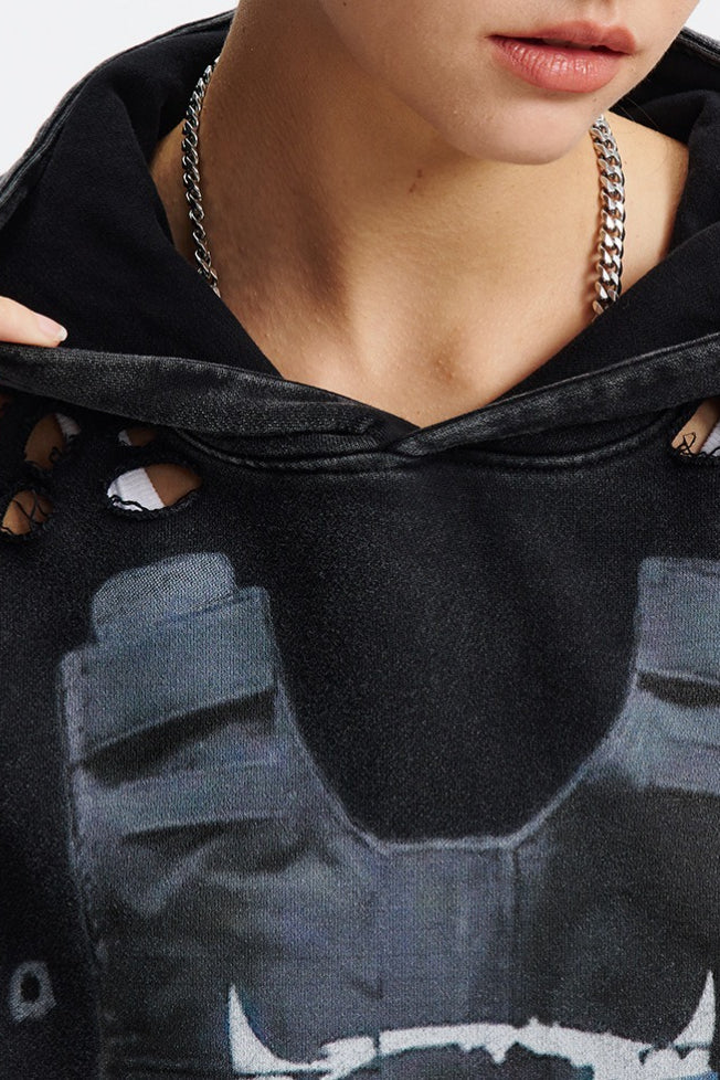Edgy Distressed Graphic Hoodie