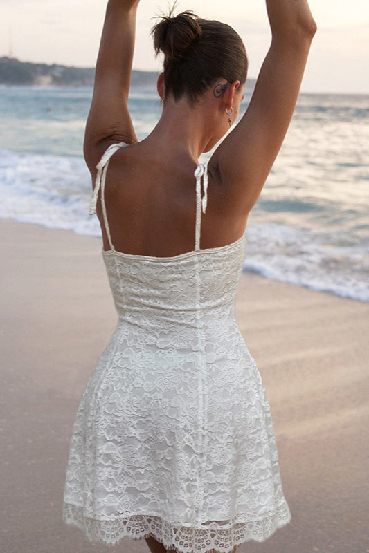 Lace Trim Waist Tie ALine Cami Lace Dress