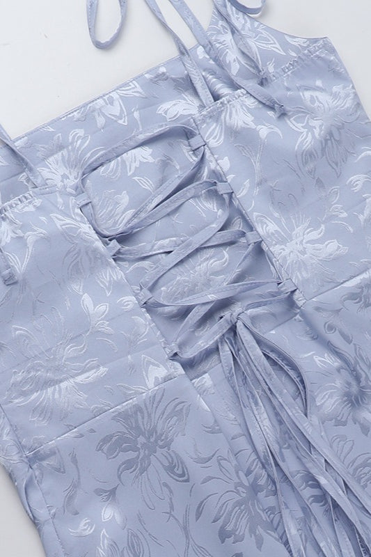 Jacquard Square Neck Spaghetti Strap Mermaid Maxi Dress