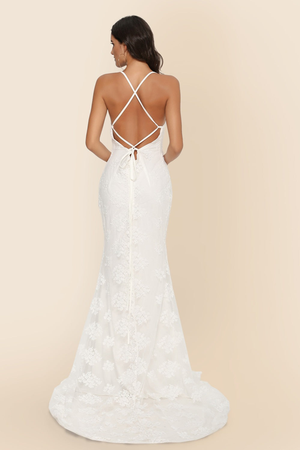 Lace V-Neck Spaghetti Strap Backless Mermaid Gown