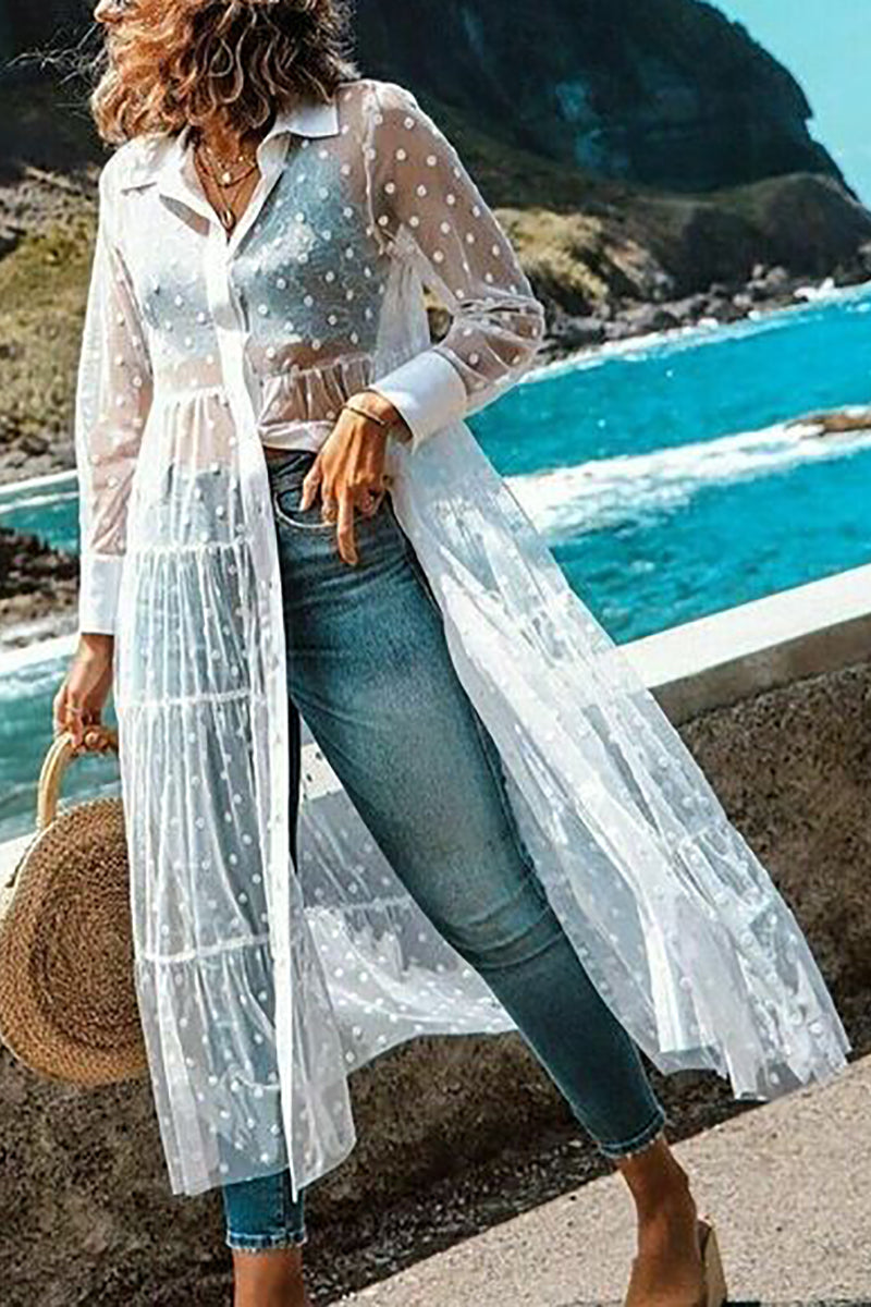 Mesh Polka Dot Shirt Maxi Dress