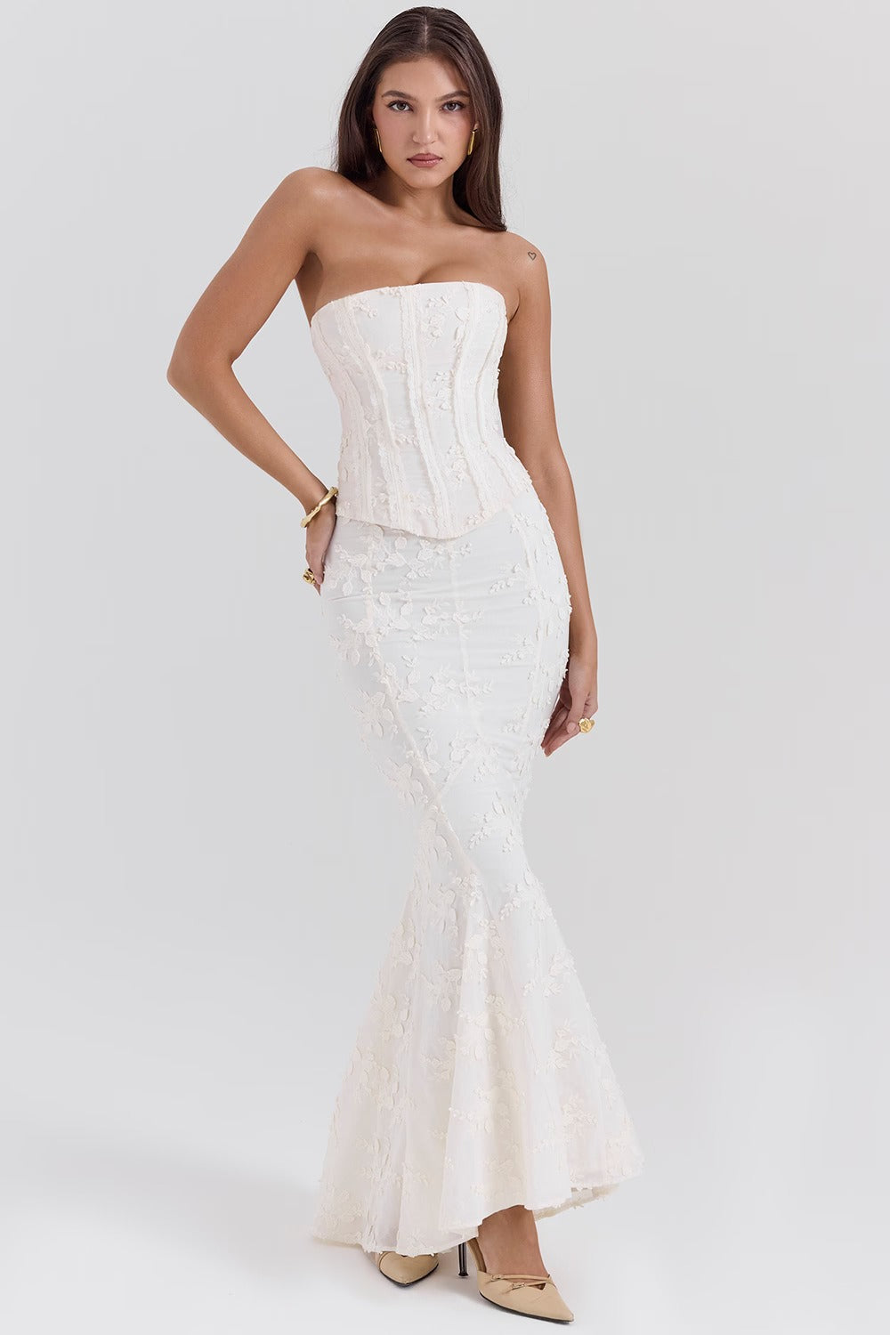 Strapless Corset Floral Mermaid Maxi Two Piece Set