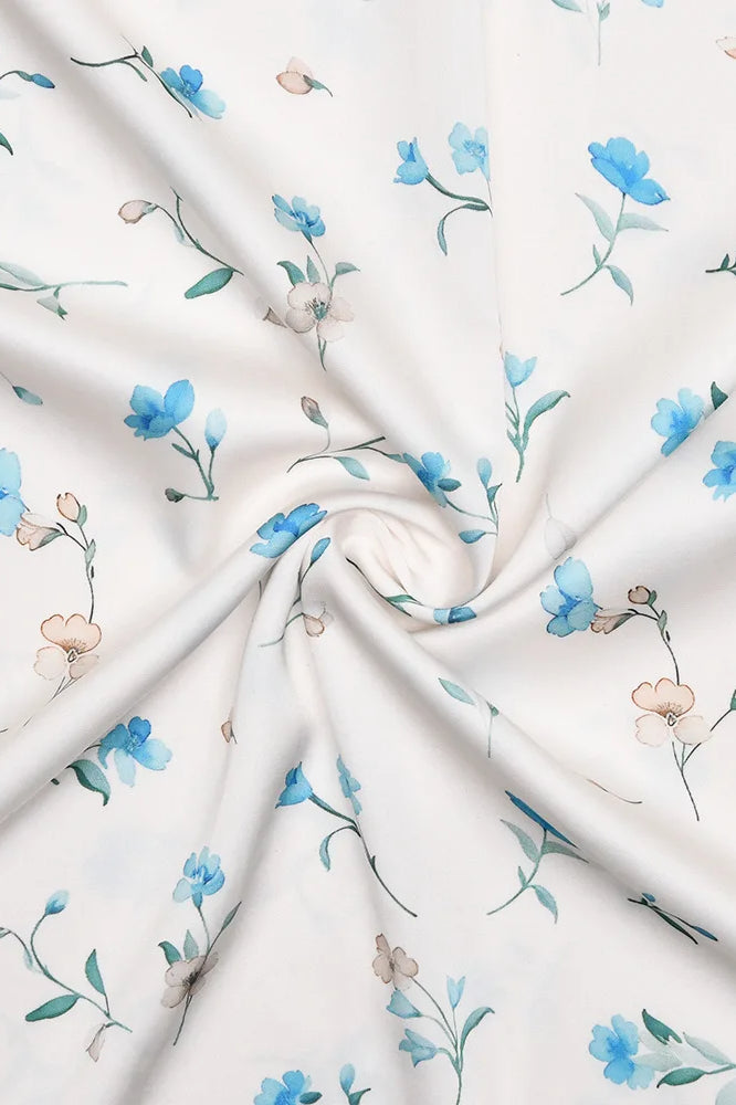 Satin Puff Sleeve Floral Dress in Blue - View 8