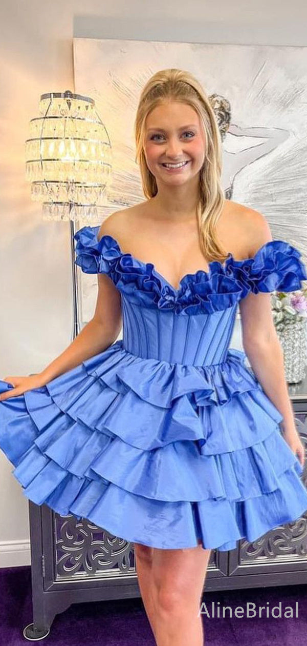 Off Shoulder Ruffle Neckline Corset Tiered Homecoming Mini Dress 2