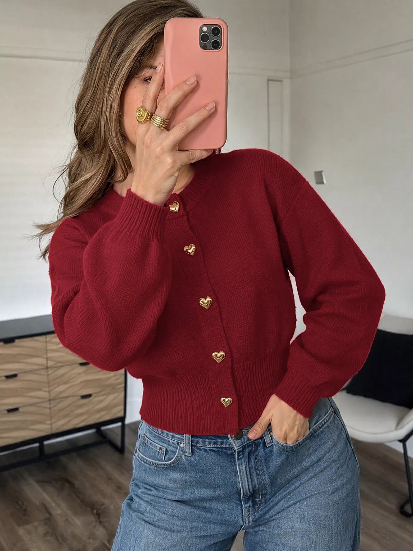Heart-Button Knit Cardigan
