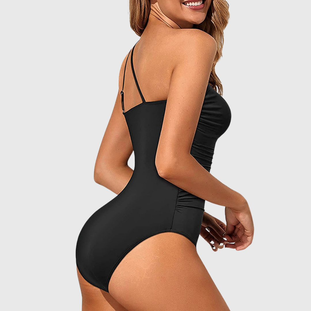 One Shoulder Cut Out Ruched One Piece Swimsuit