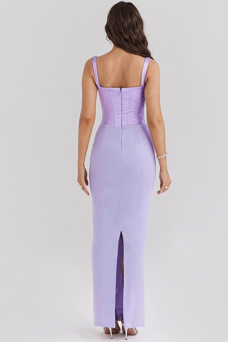 Corset Bodice Wide Strap Sweetheart Neck Column Bodycon Maxi Gown