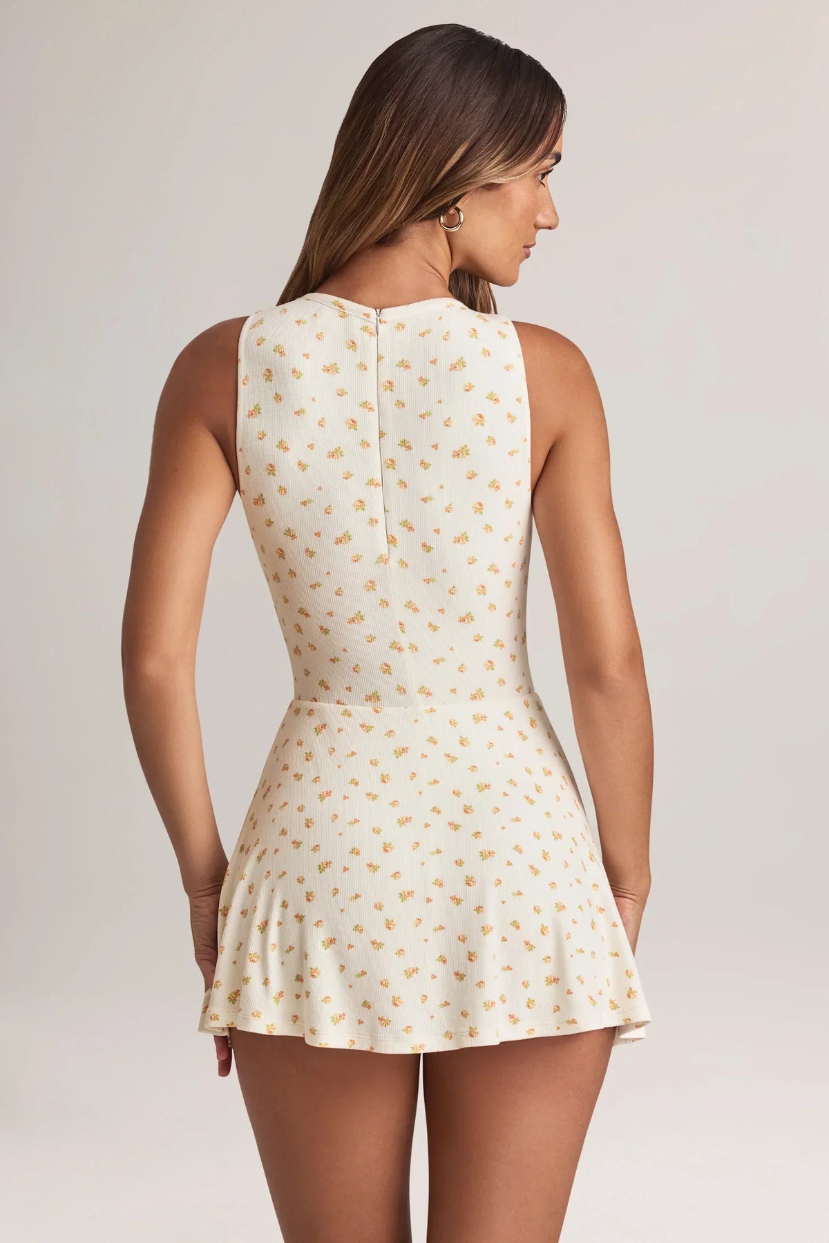 Ditsy Floral Button Front Sleeveless Drop Waist A-Line Mini Dress 3