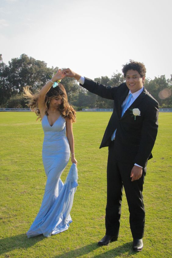 Elegant Blue Mermaid V Neck Prom Dress,Blue Formal Dress cc1299