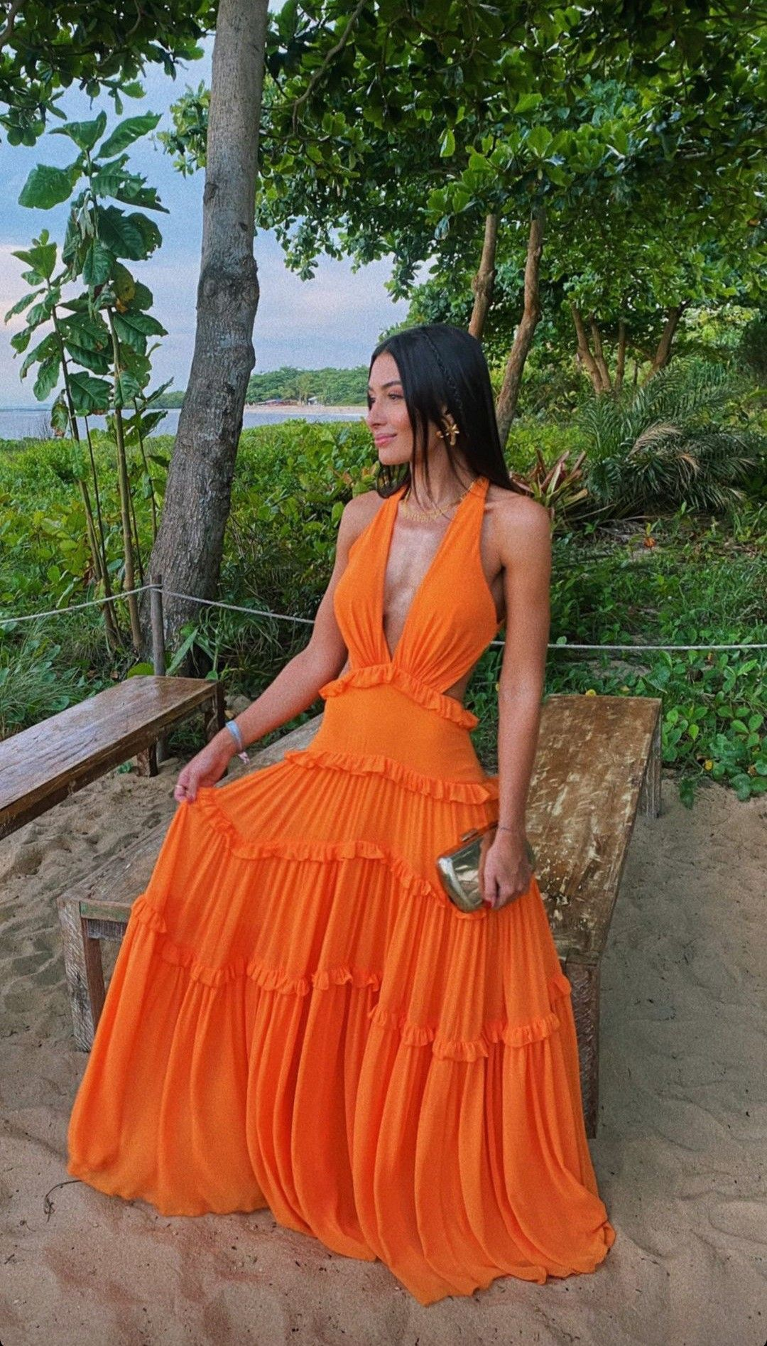 A line Deep V Neck Long Prom Dress,Summer Beach Dress cc821