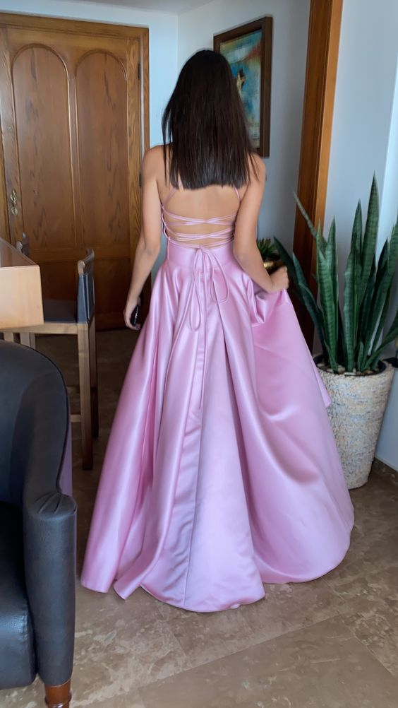 Classic Pink A-line Prom Dress With Pockets,Pink Dance Dress cc1121