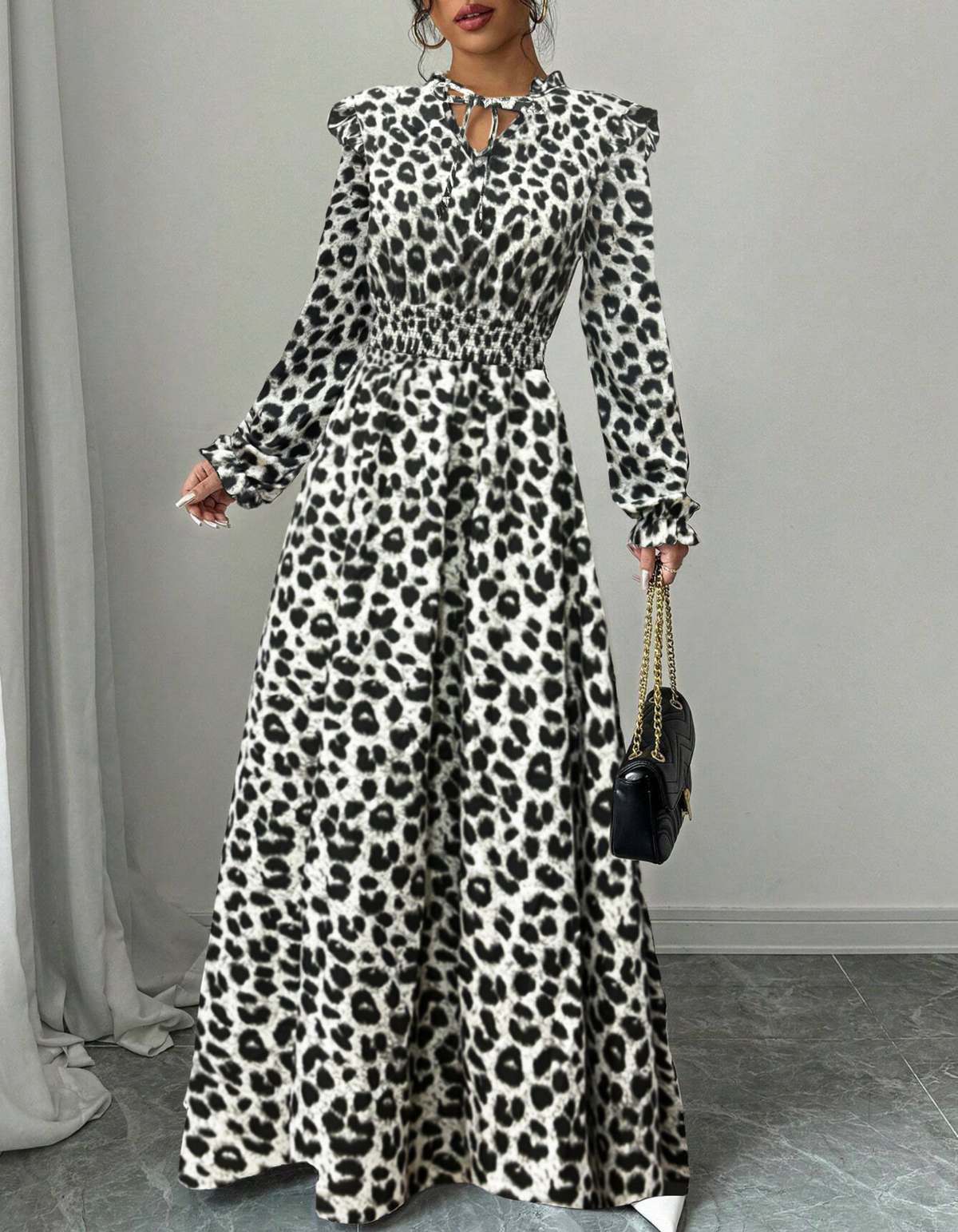 Floral Print Long Sleeve Keyhole Smocked Waist Maxi Dress
