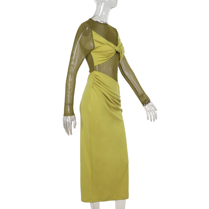 Marysh Mesh Bodycon Dress Yellow - View 5