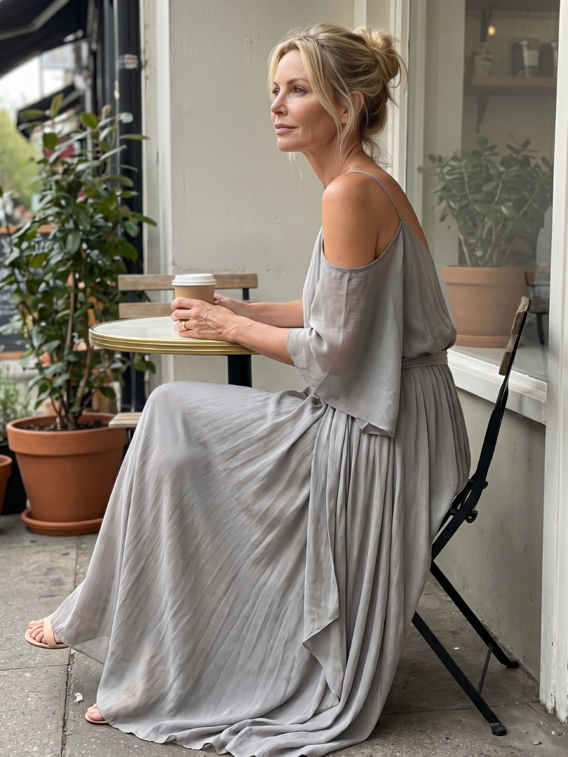 Cold Shoulder Ruffle Top and Tie Waist Maxi Skirt Two Piece Set