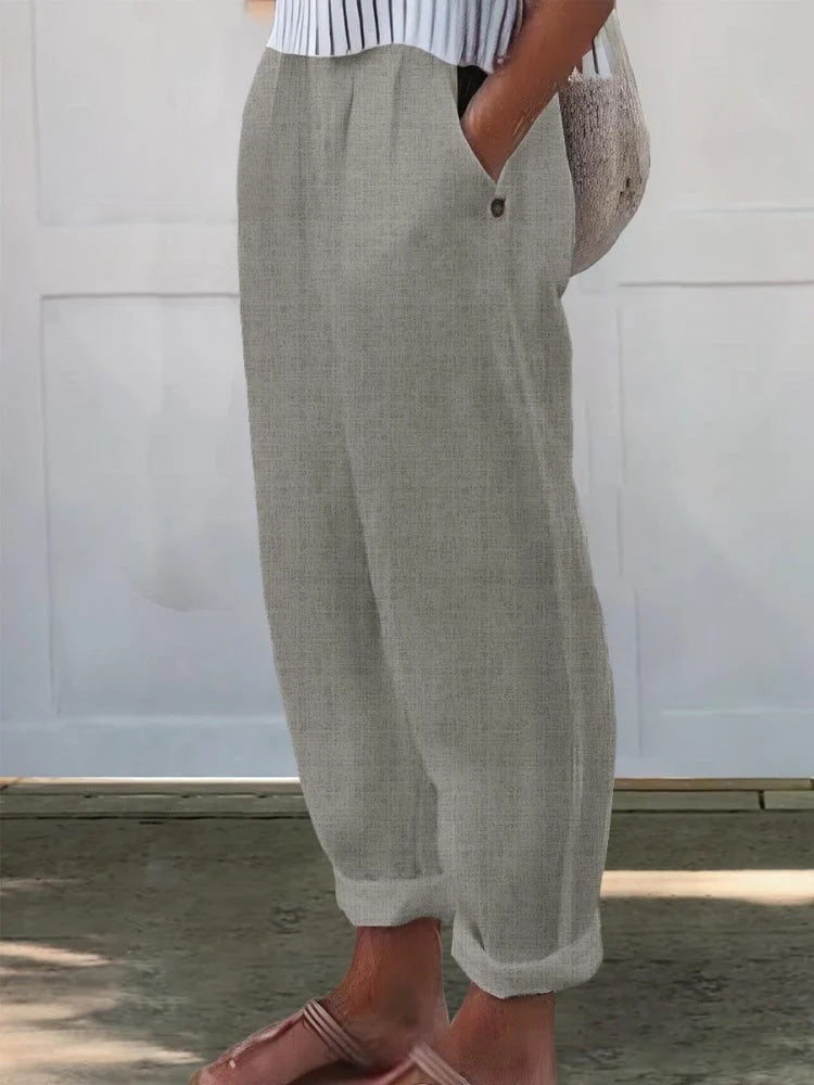 Women's Printed Cotton And Linen Casual Pants