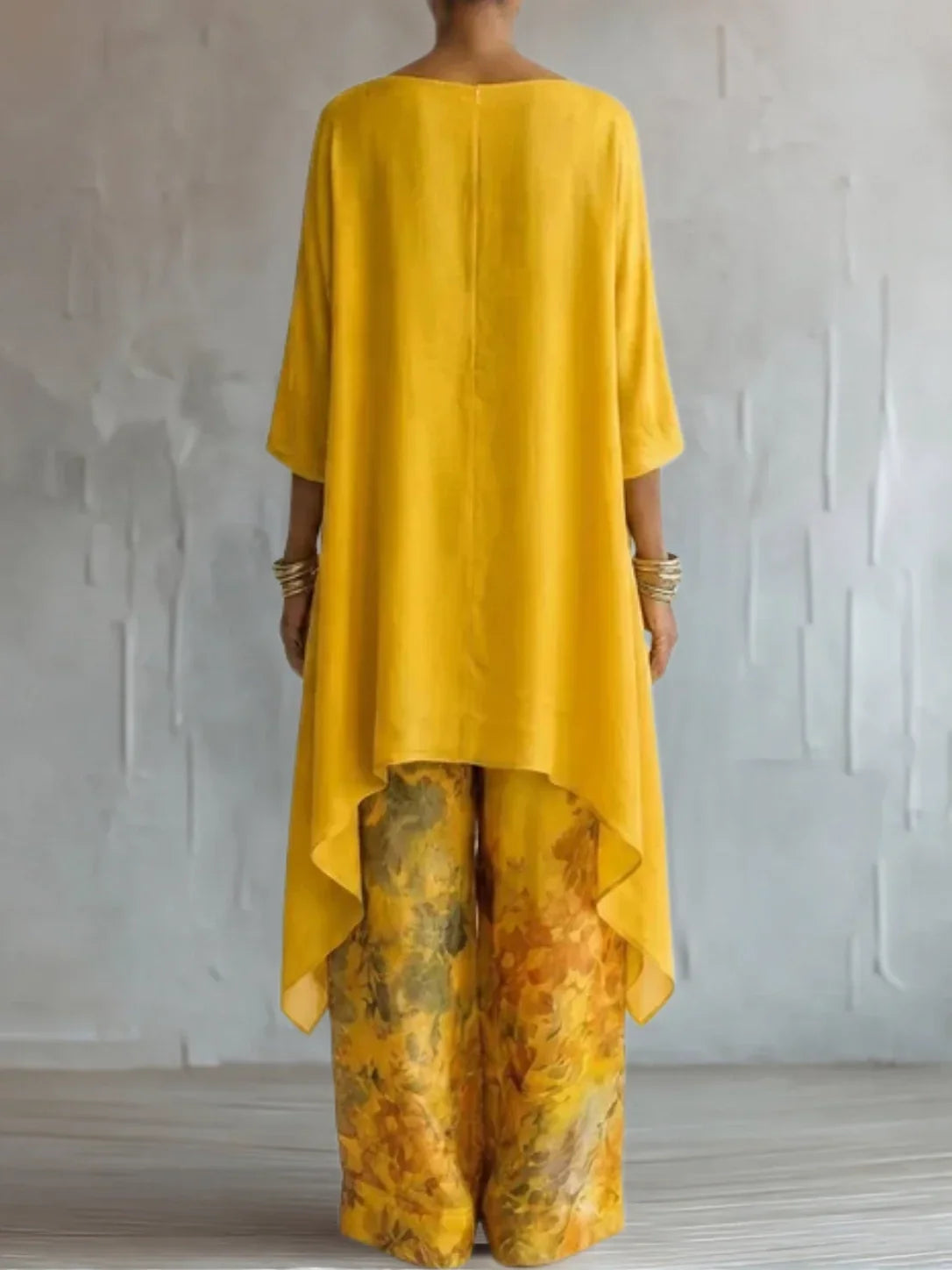 Boat Neck High Low Top and Floral Wide Leg Pants Two Piece Set