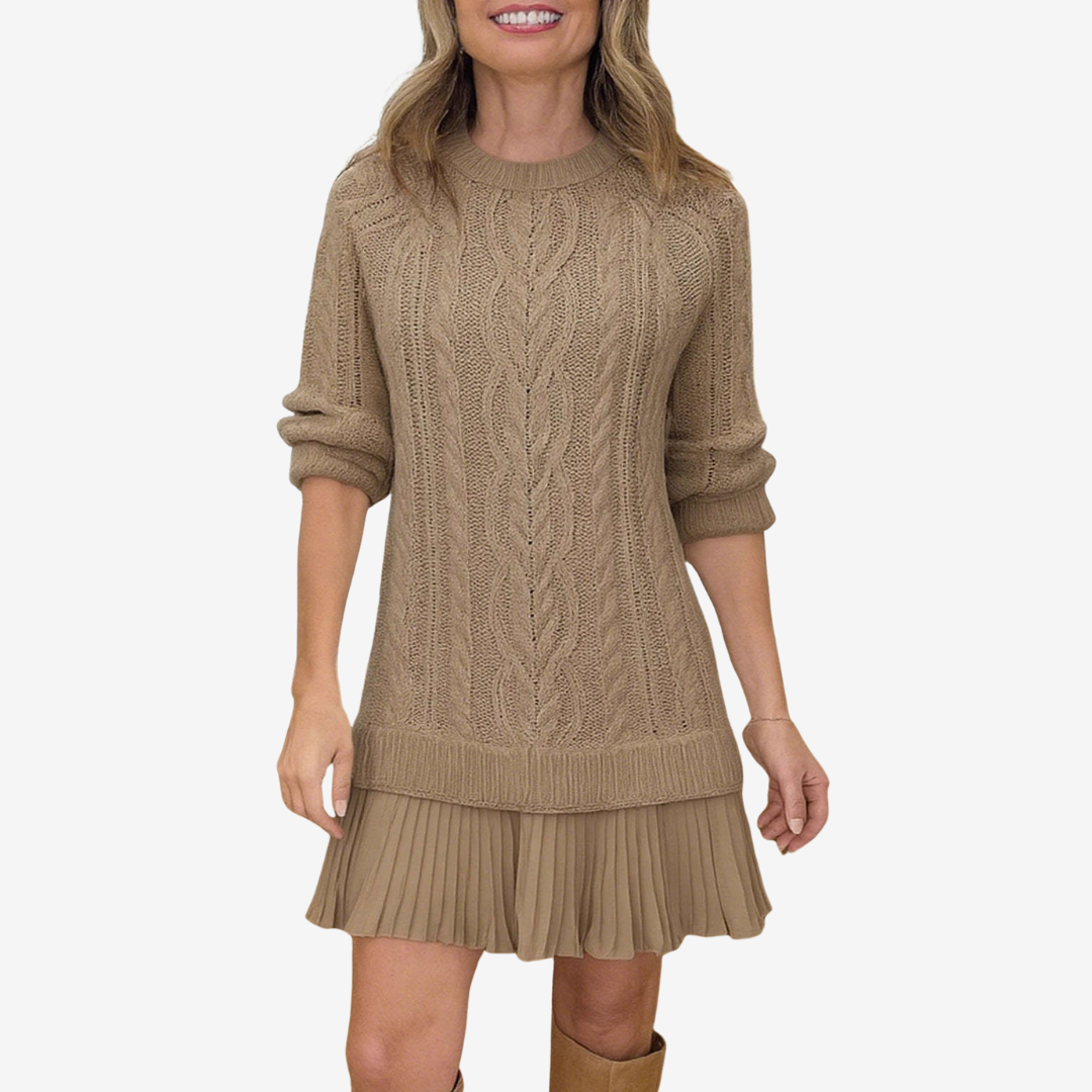Cable Knit Ruffle Hem Long Sleeve Sweater Mini Dress 3