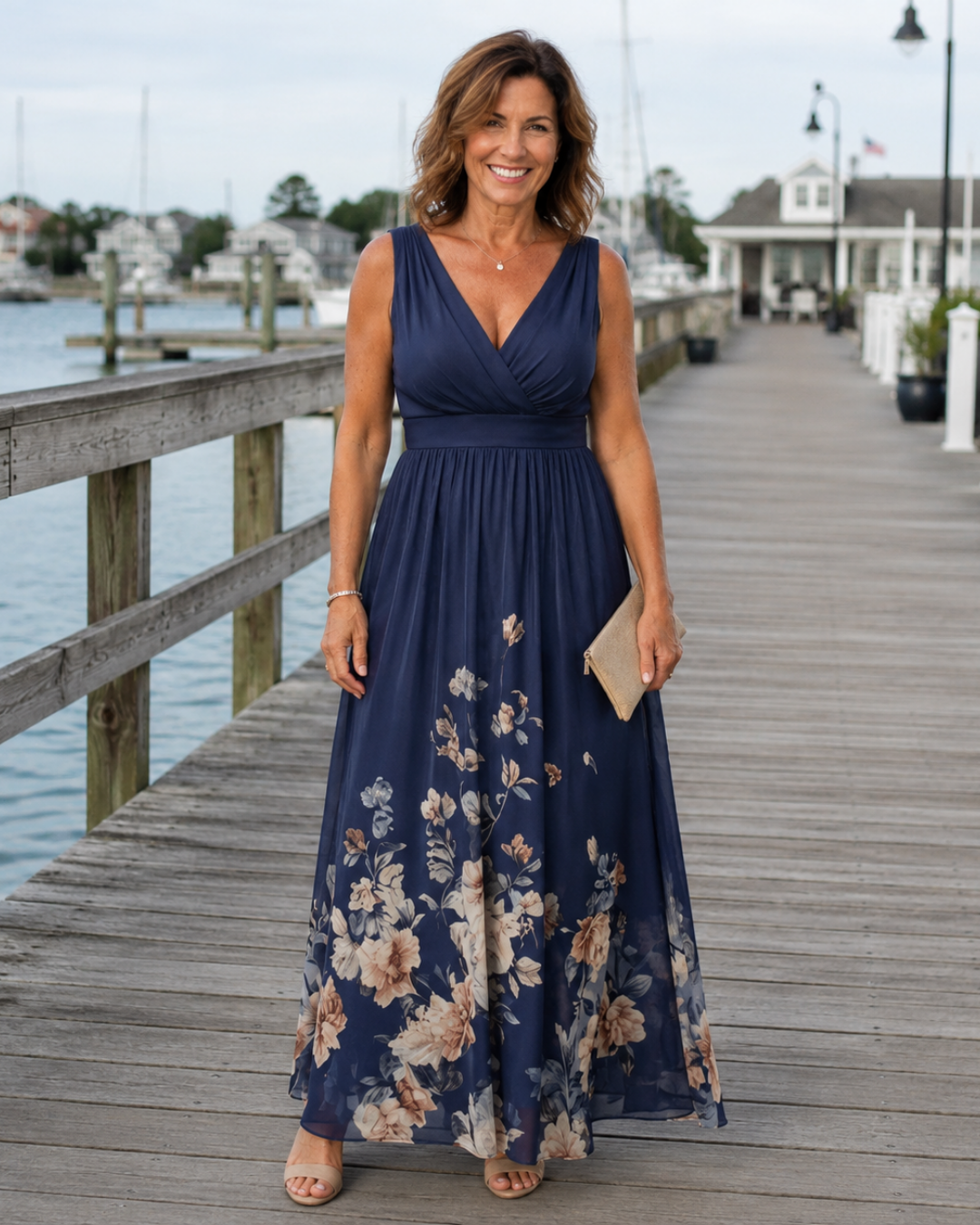 Clarissa | Sleeveless V-Neck Soft Floral Hem Midi Dress