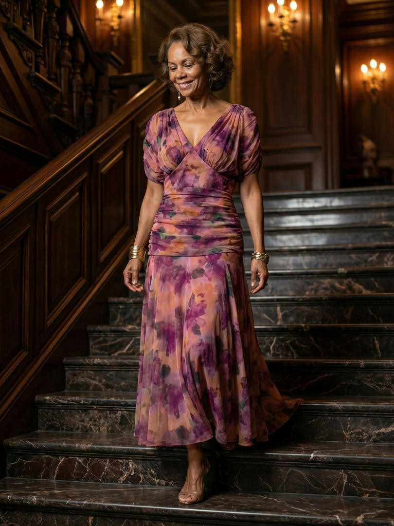 Floral Off Shoulder Ruched Maxi Dress