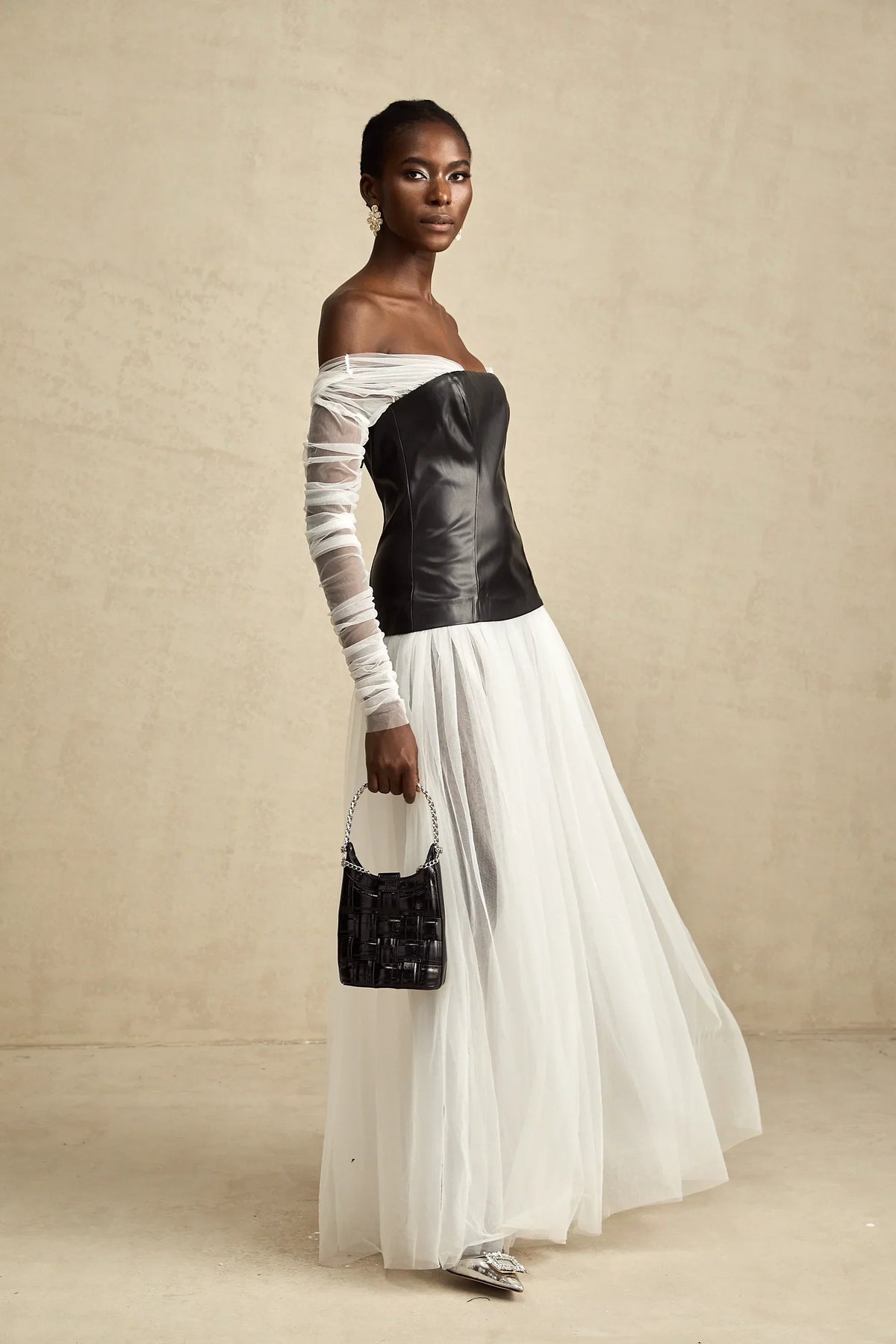 CHIC OFF SHOULDER MESH MAXI DRESS