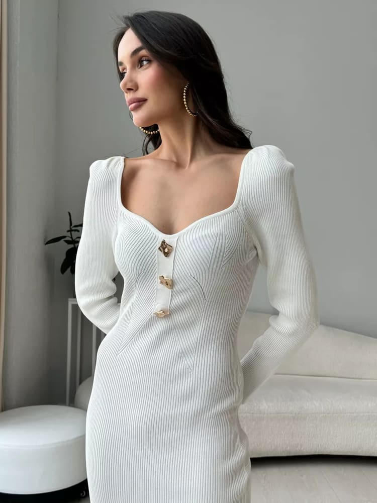 Slim Fit High Waist Knit Sweater Dress