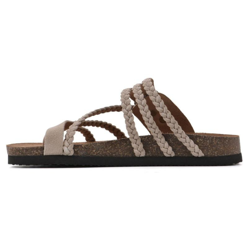 Braided Strap Buckle Cork Footbed Slide Sandals