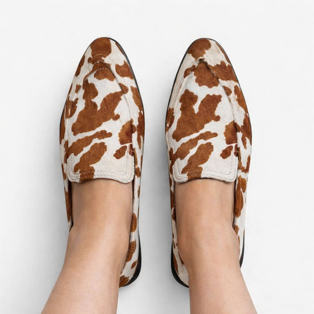 Pointed Toe Cow Print Flat Loafers