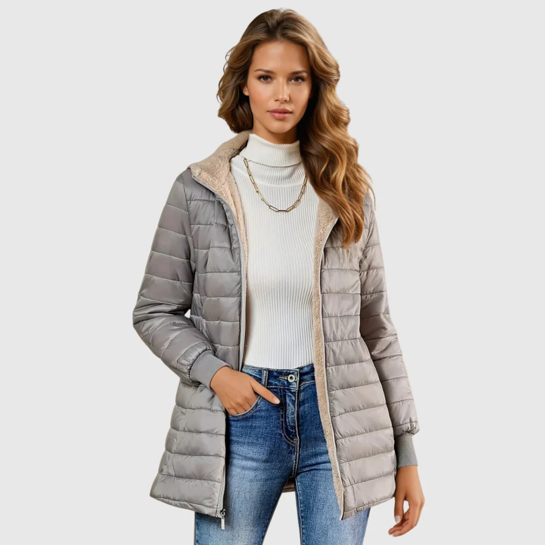 Hooded Sherpa Lined Zip Front Longline Puffer Jacket