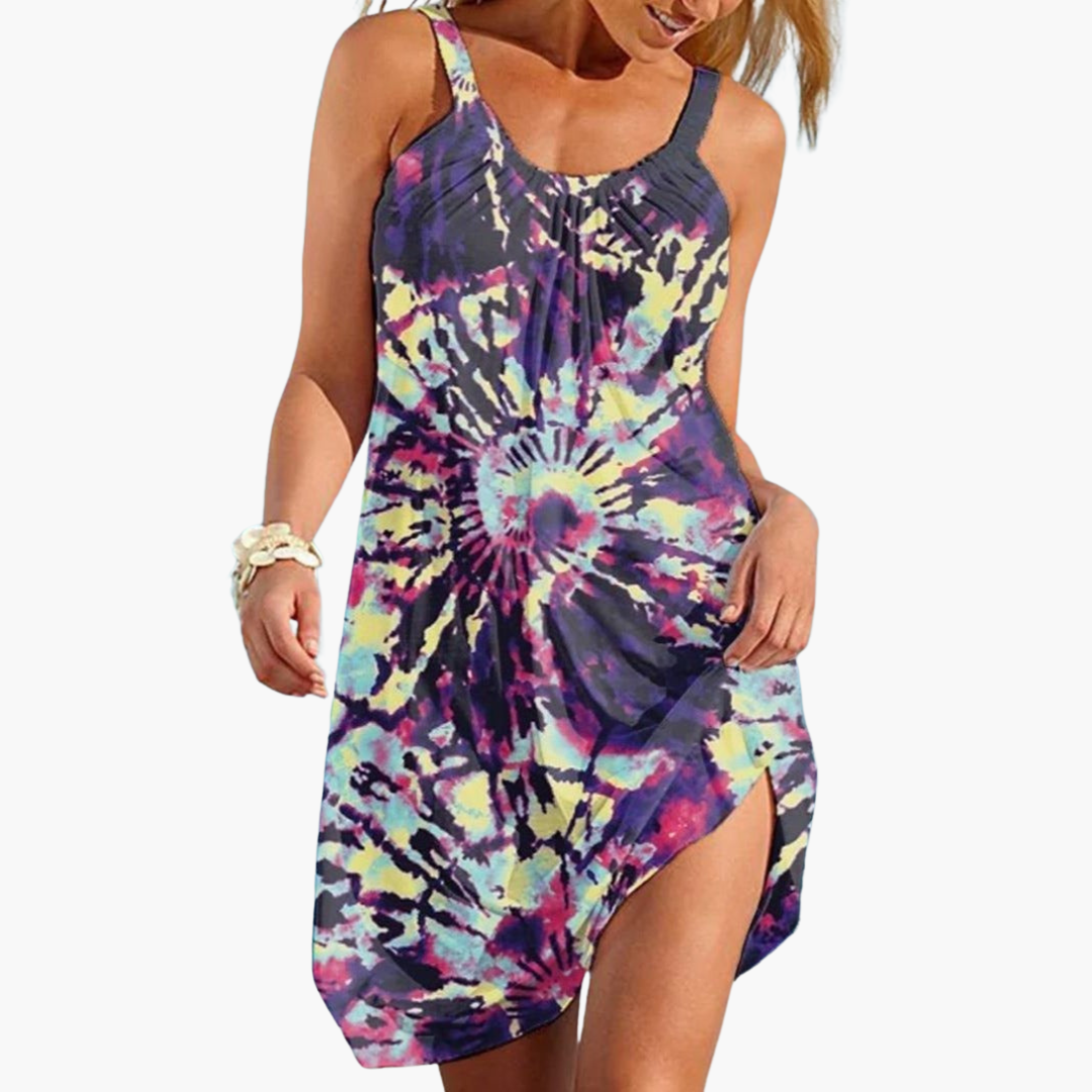 Tie Dye Summer Dress - Sleeveless Women’s Beach Holiday Look Violet