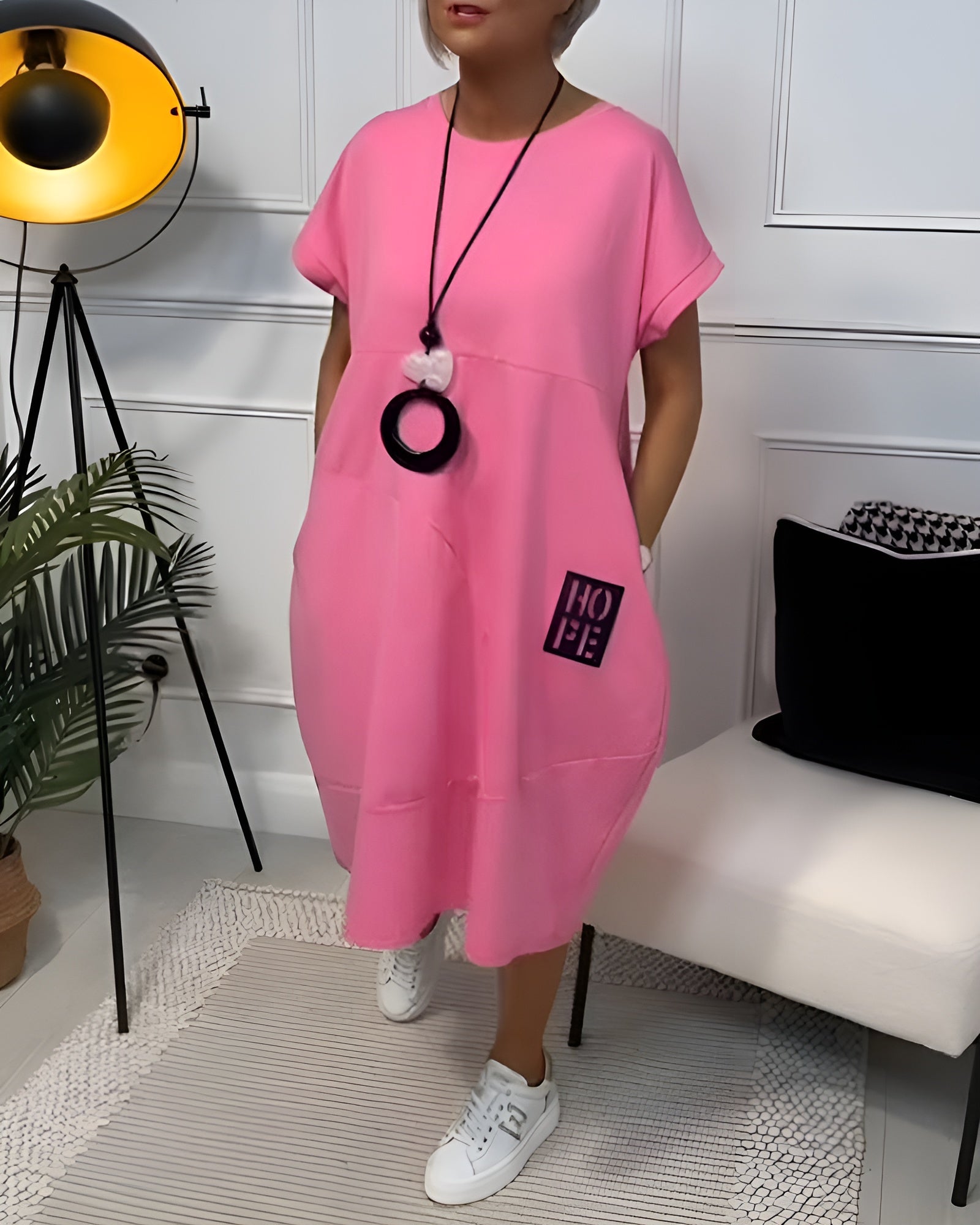 Cleo - Stylish Short Sleeved Dress Pink