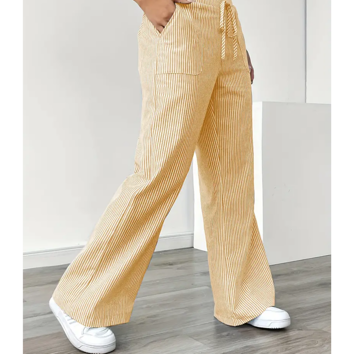 Striped Drawstring Wide Leg Pocket Pants