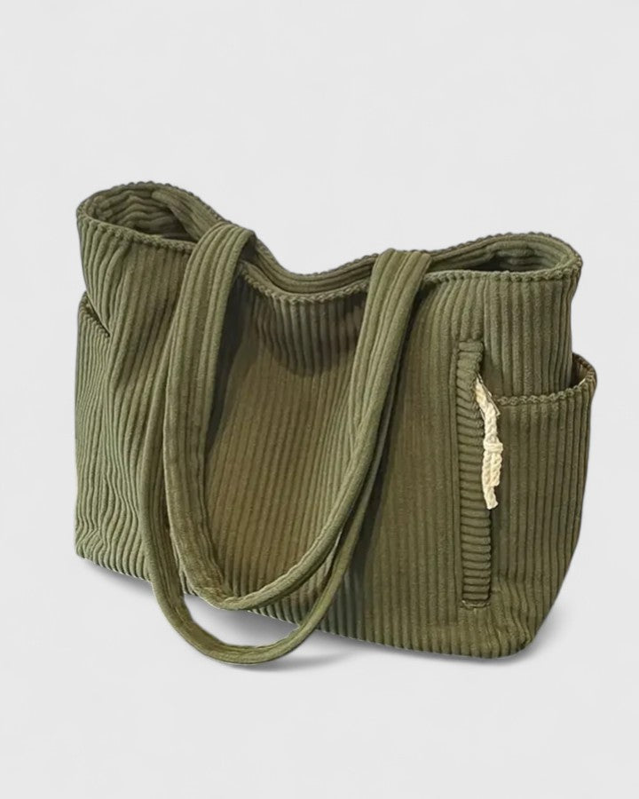 Corduroy Side Pocket Tote Bag