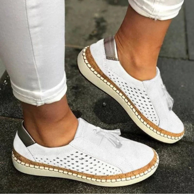 Perforated Suede Look Tassel Slip On Sneakers
