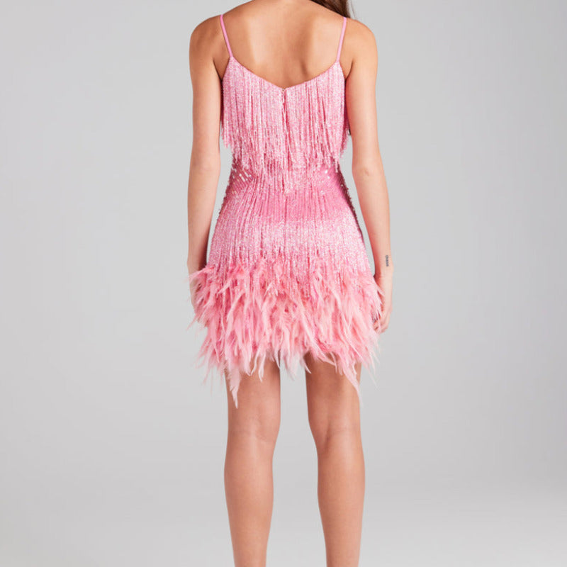 Sequin Fringe Feather V-Neck Mini Dress 9