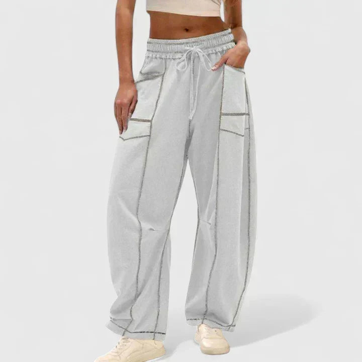 High Waist Drawstring Patch Pocket Wide Leg Pants