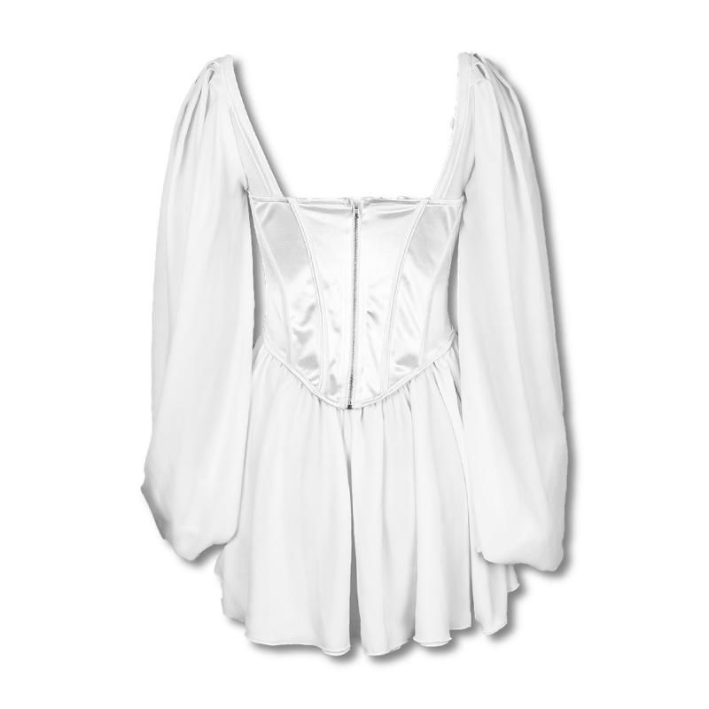 Satin Square Neck Puff Sleeve Corset Mini Dress