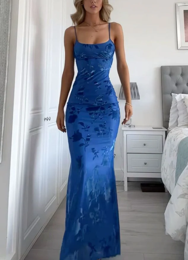 Blue Print Mermaid Long Prom Dress Evening Dress cc1400